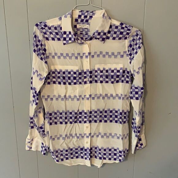 Equipment Signature Blouse Cream & Blue Printed Size Small - Picture 1 of 2
